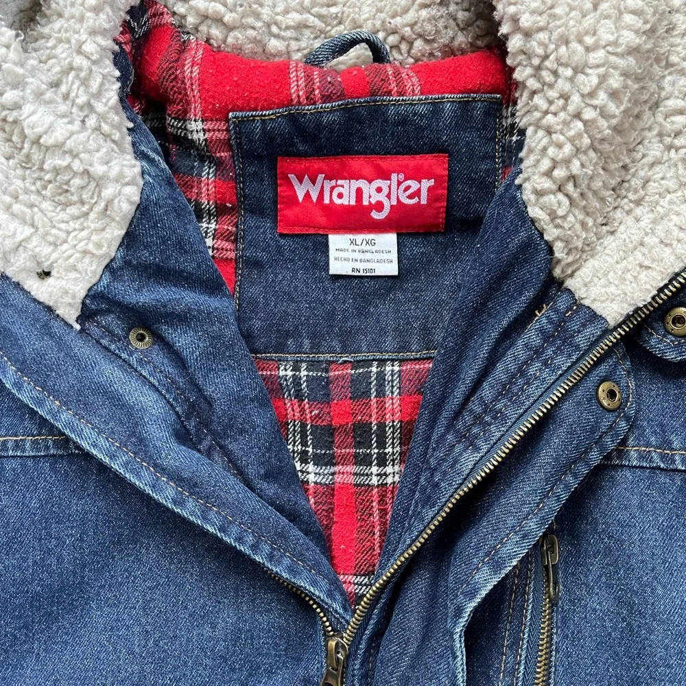 Wrangler Denim Sherpa Flannel Coat with Hood